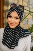 Siyah Çizgi Desenli Çapraz Bantı Medium Size - Hazır Şal - 3
