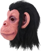 Siyah Saçlı Kafaya Tam Geçmeli Lateks Şempanze Maskesi - Lateks Maymun Orangutan Goril Maske Et Maske thumbnail 2