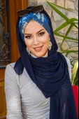 Lacivert Hardal Yazı Desen Hazır Şal - 2