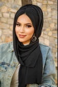 Siyah Kelebek Model Büzgülü Bone Şal - 2