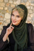 Haki Etnik Desen Büzgülü Hazır Şal - 3