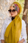 Hardal Etnik Desen Büzgülü Hazır Şal - 1