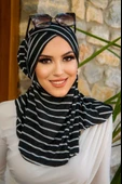 Siyah Çizgi Desenli Çapraz Bantı Medium Size - Hazır Şal - 1
