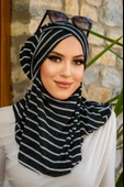 Siyah Çizgi Desenli Çapraz Bantı Medium Size - Hazır Şal - 2