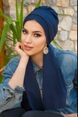 Koyu Lacivert Atkılı Tesettür Bone thumbnail 2