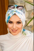 Beyaz Mavi Çiçekli Tokalı Bone - 3