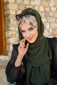 Haki Bej Çiçek Desenli Hazır Şal - 1