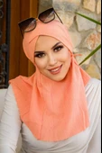 Somon Bürümcük Çapraz Bantlı Medium Size Hijab - Hazır Şal thumbnail 1