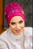Fuşya Çiçek Desen Bantlı Bone thumbnail 2