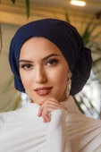 Lacivert Çağla Hazır Türban - 3