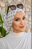 Beyaz Yazı Desen Çağla Hazır Türban thumbnail 4