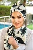 Füme Yaprak Desenli Atkılı Bone - 2