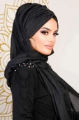 Siyah Simli Büzgülü Hazır Şal thumbnail 2