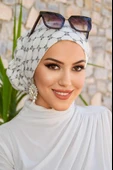 Beyaz Yazı Desen Çağla Hazır Türban thumbnail 2