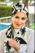 Füme Yaprak Desenli Atkılı Bone - 1