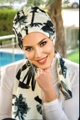 Füme Yaprak Desenli Atkılı Bone - 3
