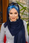 Lacivert Hardal Yazı Desen Hazır Şal - 3