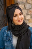 Siyah Düz Burgu Hazır Şal thumbnail 3