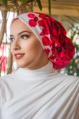 Kırmızı Gül Desen Çağla Hazır Türban - 3