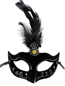 Siyah Renk Tüylü Siyah Süet Kaplama Parti Balo Maskesi 20x16 Cm thumbnail 1