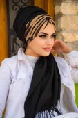 Siyah Hardal Hardal Feminen Desenli Hazır Şal thumbnail 1
