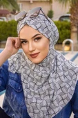 Beyaz Siyah Desenli Hazır Şal Eşarp thumbnail 1