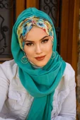 Mint Fulya Çiçek Desen Hazır Şal thumbnail 3