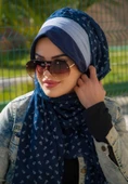 Lacivert Bantlı Dantelli Şapka Şal thumbnail 2