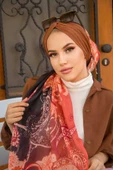 Kahve Desenli Dijital Baskı Hazır Şal thumbnail 1