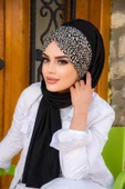 Siyah Kemik Feminen Desenli Hazır Şal thumbnail 1