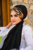 Siyah Hardal Hardal Feminen Desenli Hazır Şal thumbnail 3
