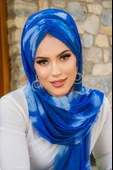Saks Mavi Batik Desen Hazır Şal thumbnail 2