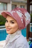 Koyu Pudra Beyaz Desen Bantlı Şapka Bone thumbnail 3