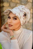 Beyaz Çiçek Desen Tesettür Şapka Bone thumbnail 3