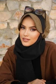 Hardal Siyah Kare Desen Tesettür Şapka thumbnail 2