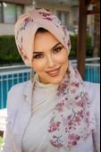 Pudra Çiçek Desen Fularlı Şapka Bone thumbnail 1
