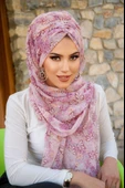 Pudra Bahar Çiçek Desen Hazır Şal - 1