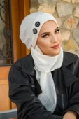 Beyaz Siyah Fitilli Armalı Tesettür Bere thumbnail 2