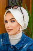 Kırık Beyaz Tesettür Şapka Bone thumbnail 2