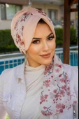 Pudra Çiçek Desen Fularlı Şapka Bone thumbnail 3