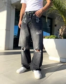 Premium Distressed Splash Baggy Kot Pantolon - 1