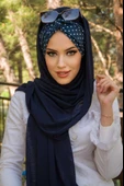 Lacivert Puanlı Burgu Hazır Şal - 2