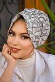 Siyah Beyaz Spiral Desenli Tesettür Şapka Bone thumbnail 1