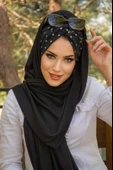 Siyah Beyaz Puan Desen Burgu Hazır  Şal thumbnail 2