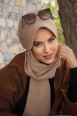 Bej Atkılı Tesettür Şapka - 2
