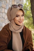 Bej Atkılı Tesettür Şapka - 1