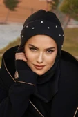 Siyah Swarovski Taşlı Maskeli Bere thumbnail 3