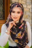 Siyah Çiçek Desen Hazır Şal thumbnail 3