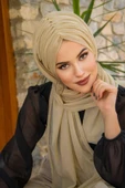 Bej Işıltılı Büzgülü Hazır Şal - 3