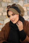 Hardal Siyah Kare Desen Tesettür Şapka thumbnail 3